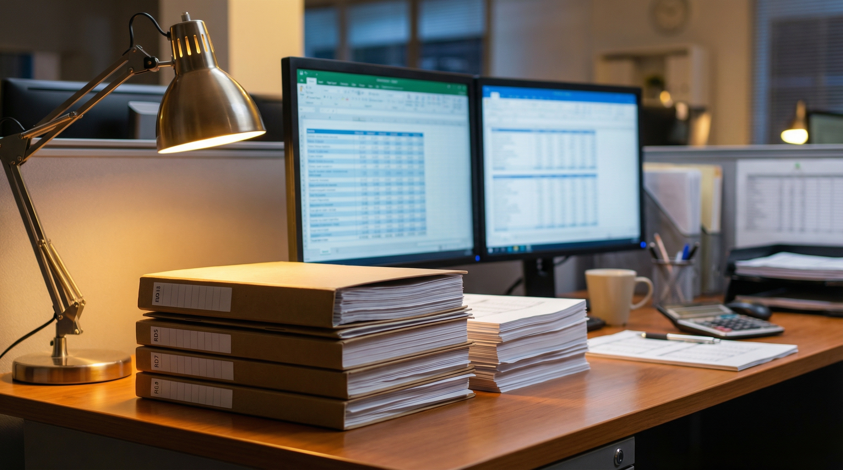 Organized accounting workspace during busy season